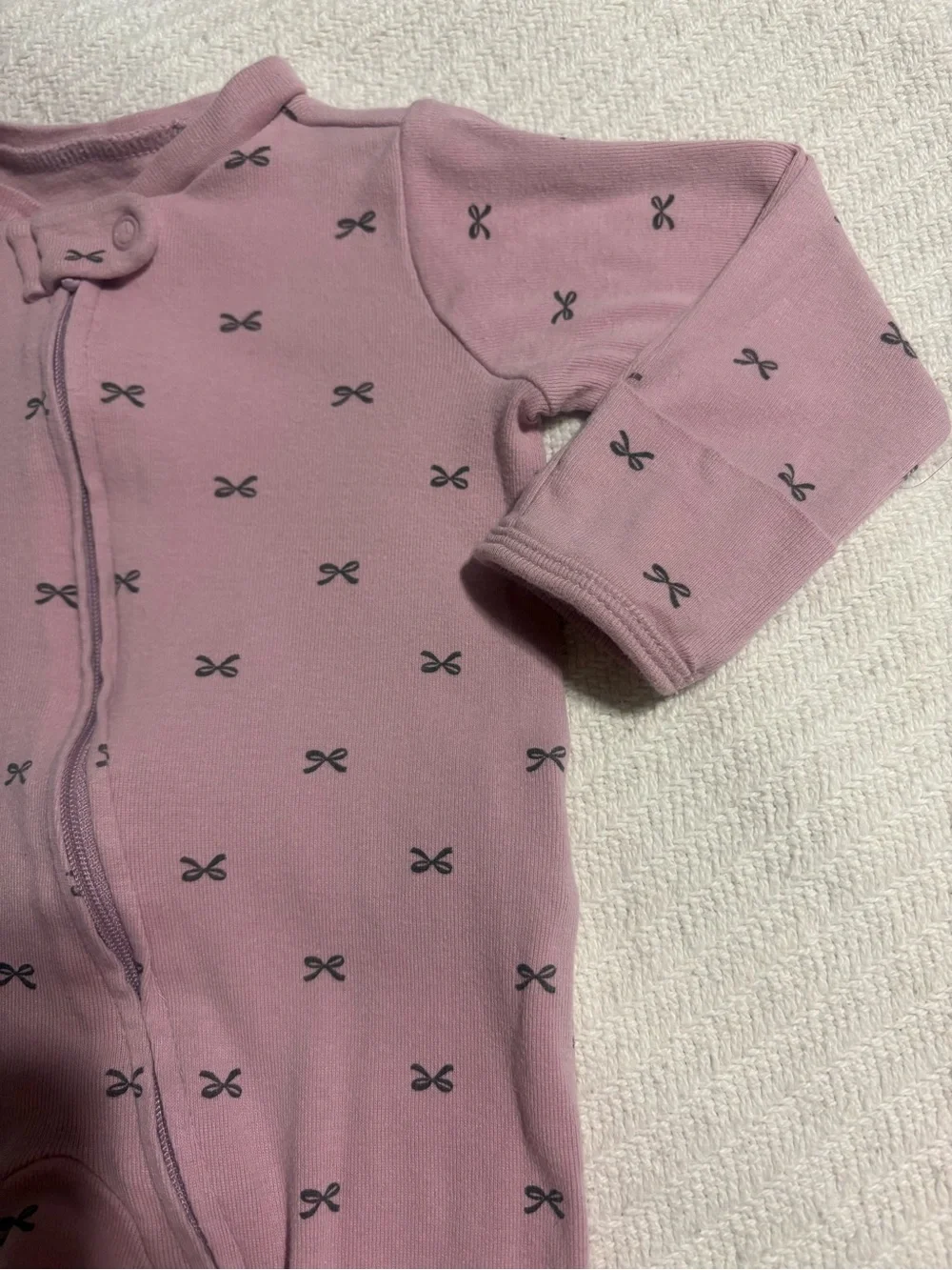 Carter’s Dusty Rose Bow 2 Way Zipper Footie Pajamas with Foldover Mittens 3M